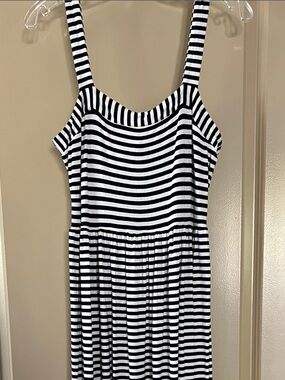 LOFT Navy and White Striped Maxi Dress